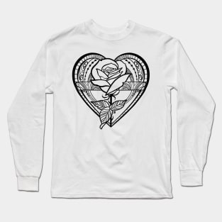 Tattoo style rose and heart Long Sleeve T-Shirt